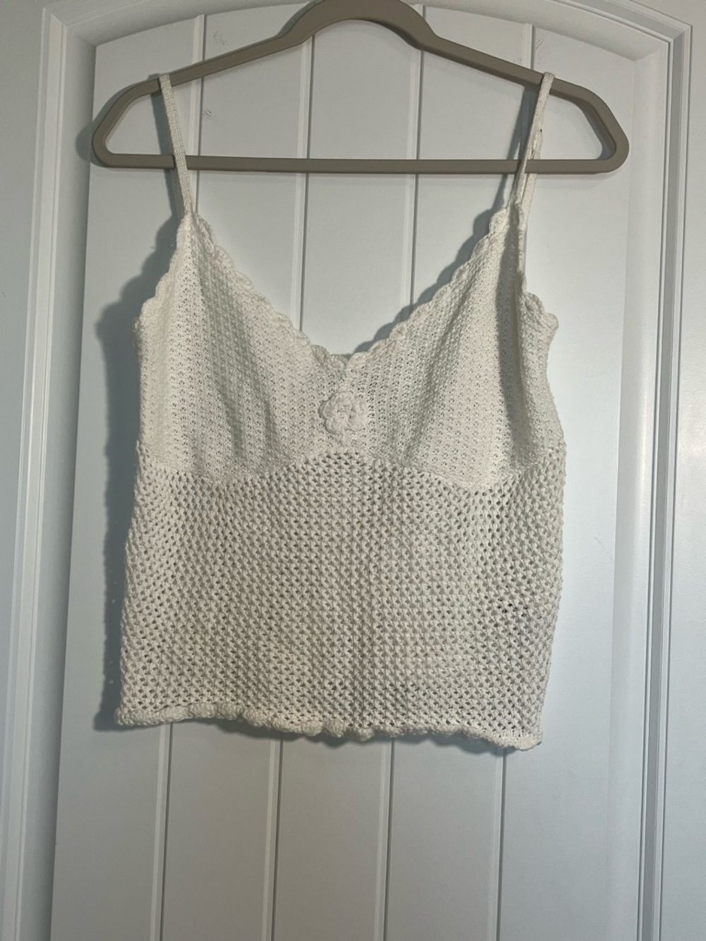 Frankie's Bikinis Cream Crochet Camisole with Scallop Edge